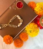 Gold Plated Hanging Traditional Pearl Studded and Beaded Lumba Rakhi for Bhabhi 