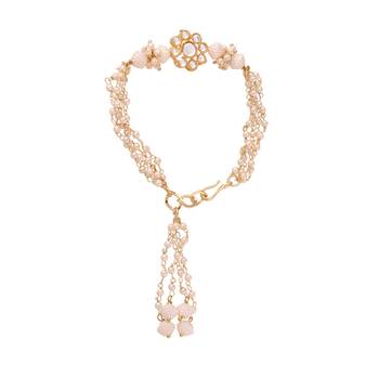 Gold Plated Hanging Traditional Pearl Studded and Beaded Lumba Rakhi for Bhabhi  4