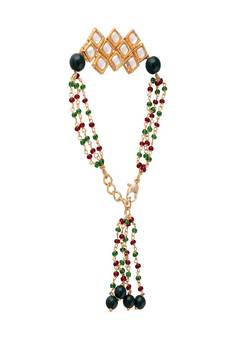 Gold Plated Hanging Traditional Kundan Studded and Beaded Lumba Rakhi for Bhabhi (R013GL)