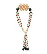 Gold Plated Hanging Traditional Kundan Studded and Beaded Lumba Rakhi for Bhabhi 