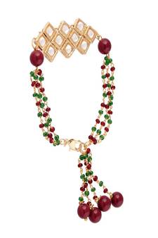 Gold Plated Hanging Traditional Kundan Studded and Beaded Lumba Rakhi for Bhabhi (R013ML) (Pack of 1)