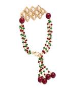 Gold Plated Hanging Traditional Kundan Studded and Beaded Lumba Rakhi for Bhabhi 