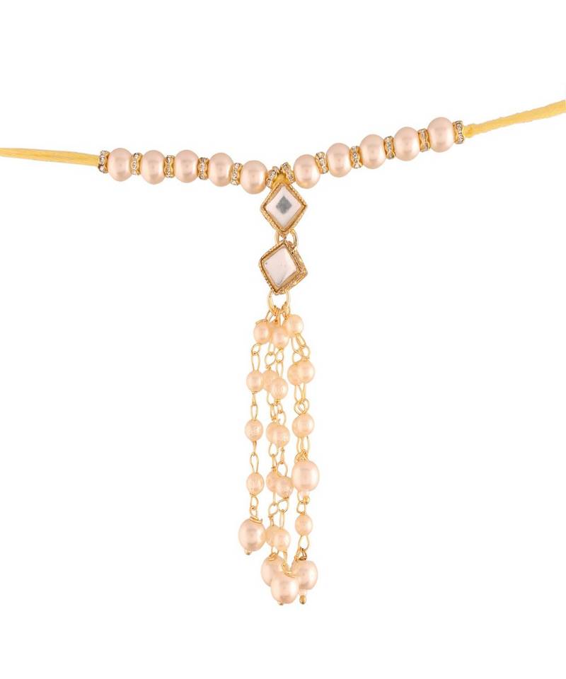 Traditional Kundan Pearl Studded Lumba Rakhi for Bhabhi 