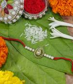 Gold Plated Kundan Pearl Meena Work Rakhi Bracelets for Boys & Kids (R6062) (Pack of 2)