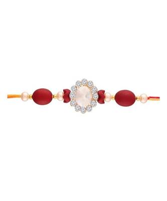 Gold Plated Pearl and Kundan Rakhi Set for Bhaiya Bhabhi (R617CO) 2
