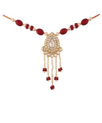 Gold Plated Pearl and Kundan Rakhi Set for Bhaiya Bhabhi (R617CO) 3