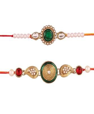 Pearl and Kundan Enamel Rakhi Combo Set Of 2 For Men (R626CO) 1