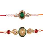 Pearl and Kundan Enamel Rakhi Combo Set Of 2 For Men (R626CO)