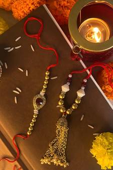 Gold Plated Jhumki Style Bhaiya Bhabhi Rakhi Set (R612CO)