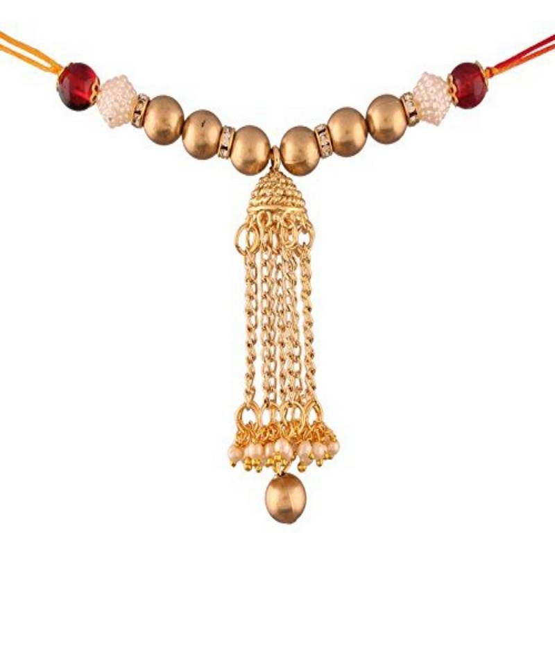 Gold Plated Jhumki Style Bhaiya Bhabhi Rakhi Set 