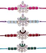 Gold Plated Ethnic Designer Enamel Pearl Beads Combo Rakhi Set Bracelet for BrotherMen 