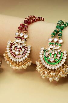 Designer Enamel Pearl Hanging Lumba Rakhi for Rakshabhandan (R066MGLCO) (Set of 2)