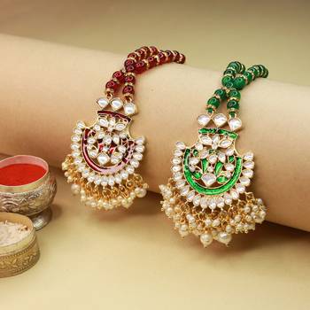 Designer Enamel Pearl Hanging Lumba Rakhi for Rakshabhandan  1