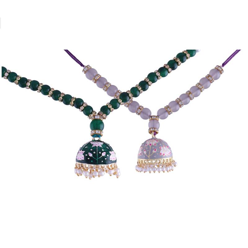 Designer Enamel Pearl Hanging Lumba Rakhi for Rakshabhandan 