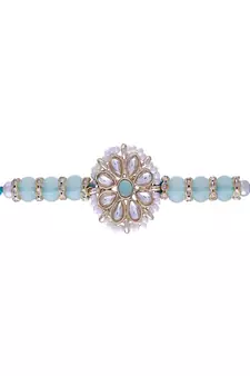Rakshabhandan Special Designer Kundan & Pearl Studded Floral Rakhi for BrotherMen (R068Min)