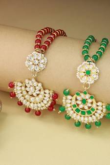 Rakshabhandan Special Designer Pearl Hanging Floral Lumba Rakhi for Bhabhi (R068QGLCO) (Set of 2)