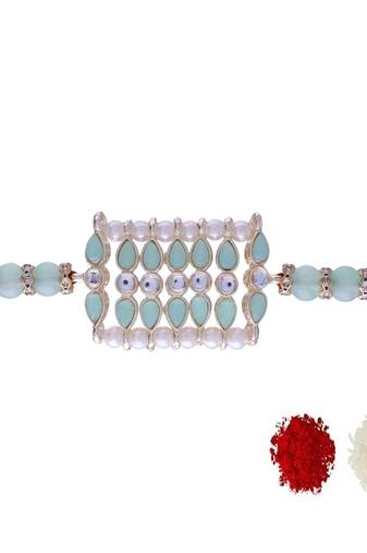 Rakshabhandan Special Designer Kundan & Pearl Studded Rakhi for BrotherMen (R069Min)