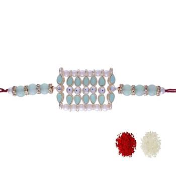 Rakshabhandan Special Designer Kundan & Pearl Studded Rakhi for BrotherMen  1