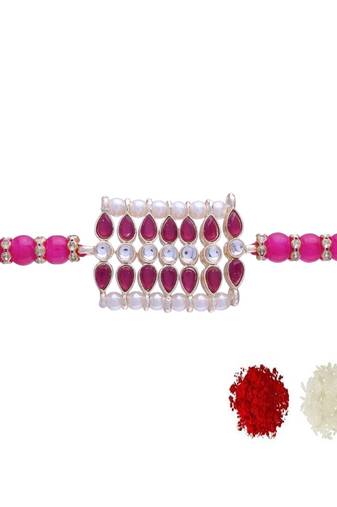 Rakshabhandan Special Designer Kundan & Pearl Studded Rakhi for BrotherMen (R069Q)