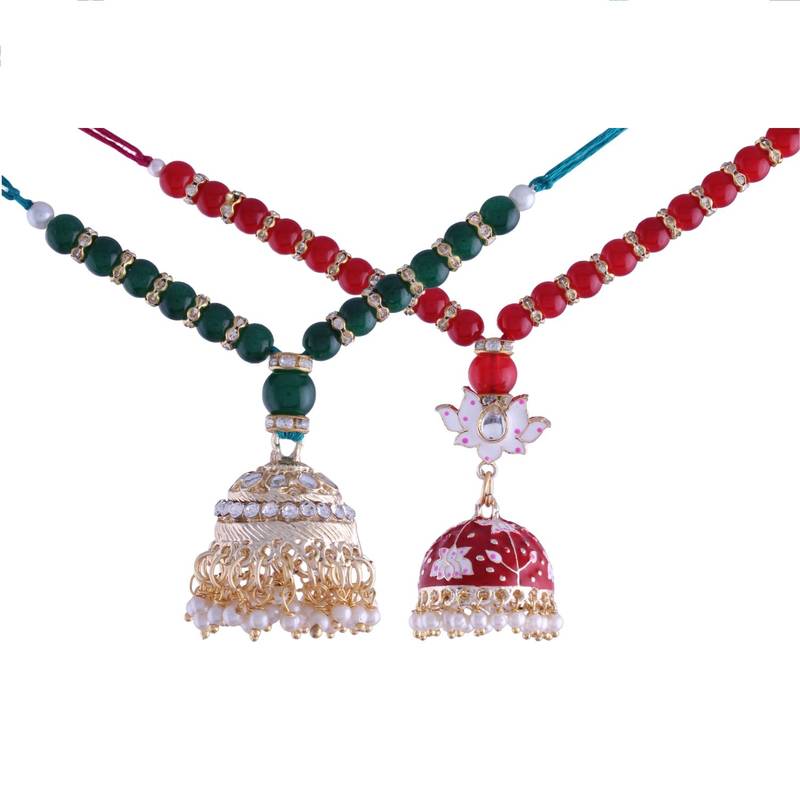 Rakshabhandan Special Designer Pearl Hanging Jhumka Lumba Rakhi for Bhabhi 