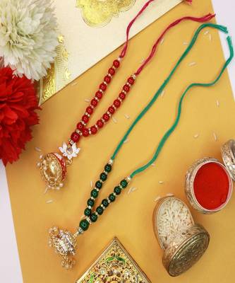 Rakshabhandan Special Designer Pearl Hanging Jhumka Lumba Rakhi for Bhabhi  3