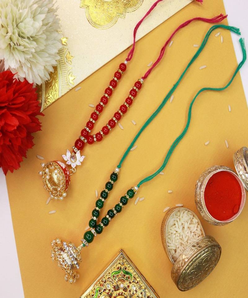 Rakshabhandan Special Designer Pearl Hanging Jhumka Lumba Rakhi for Bhabhi 
