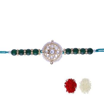 Rakshabhandan Special Designer Kundan & Pearl Studded Rakhi for BrotherMen  1