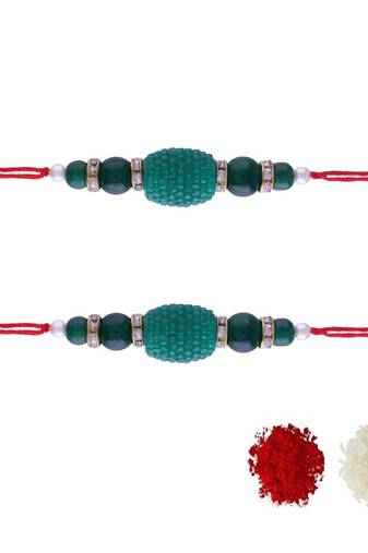 Ethnic Designer Pearl Beads Studded with Roli Chawal for BrotherMen (R090G2)Pack of 2 Rakhi