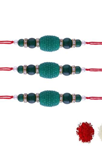 Ethnic Designer Pearl Beads Studdedwith Roli Chawal for BrotherMen (R090G3)Pack of 3 Rakhi
