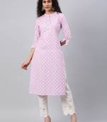 Pikasha Womens Cotton Printed Straight Kurta (Purple)