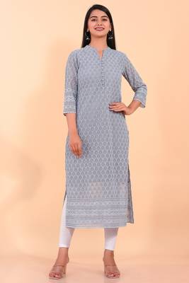 Pikasha Womens Georgette Solid Straight Kurta (Grey) 1