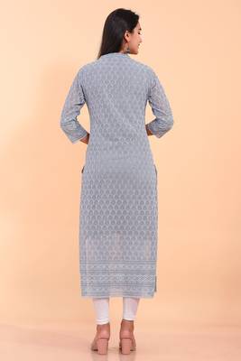 Pikasha Womens Georgette Solid Straight Kurta (Grey) 2