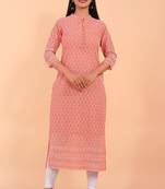 Pikasha Womens Georgette Solid Straight Kurta (Peach)