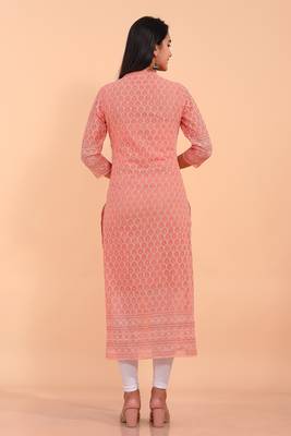 Pikasha Womens Georgette Solid Straight Kurta (Peach) 2