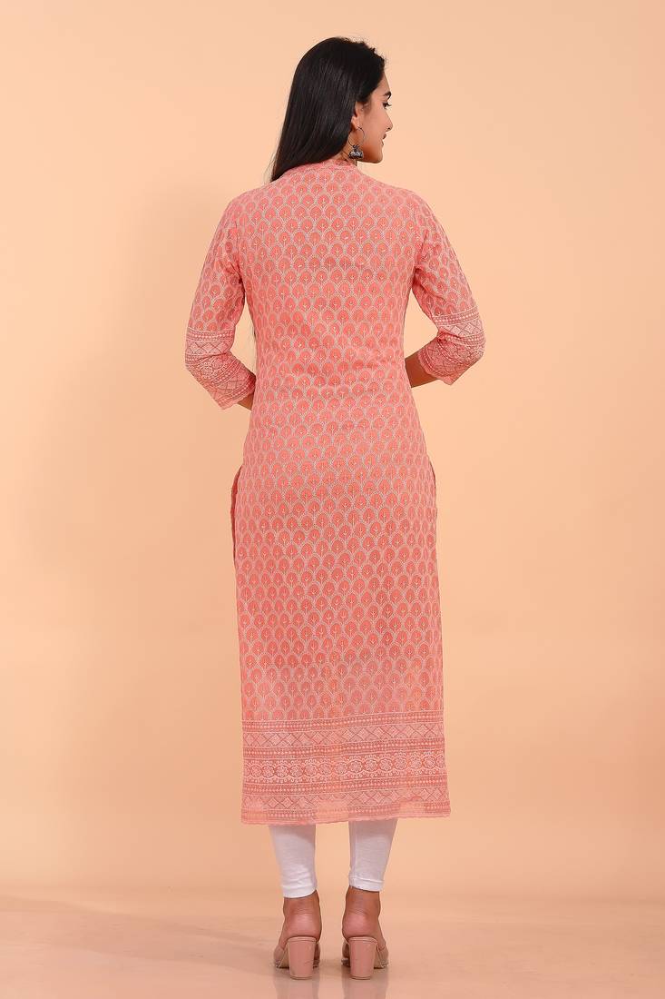 Pikasha Womens Georgette Solid Straight Kurta (Peach)