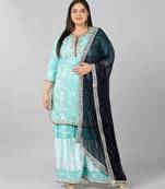 Pikasha Womens Rayon Solid Straight Kurta Sharara dupatta (Sky blue)