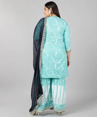 Pikasha Womens Rayon Solid Straight Kurta Sharara dupatta (Sky blue) 2
