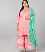 Pikasha Womens rayon solid Straight Kurta Sharara dupatta (Peach)