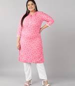 Pikasha Womens Rayon Bandhani print Straight Kurta and pant set (Peach)