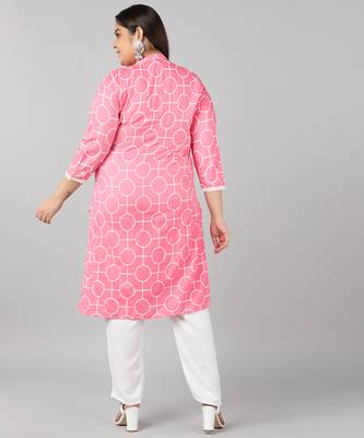 Pikasha Womens Rayon Bandhani print Straight Kurta and pant set (Peach) 2
