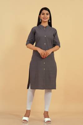 Pikasha Womens Cotton Solid straight Kurta (Grey) 1