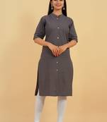 Pikasha Womens Cotton Solid straight Kurta (Grey)