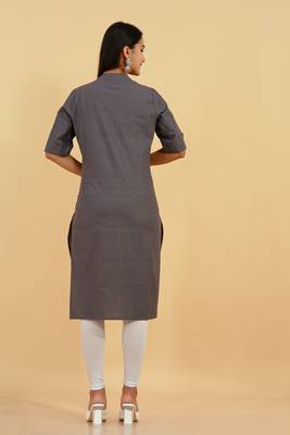 Pikasha Womens Cotton Solid straight Kurta (Grey) 2