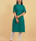 Pikasha Womens Cotton Solid straight Kurta (Green)