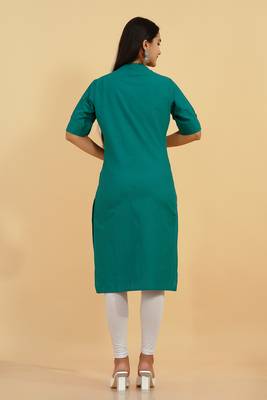 Pikasha Womens Cotton Solid straight Kurta (Green) 2