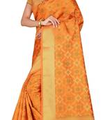 Glamrack Yellow Jacquard Silk Blend Kanchipuram Saree With Blouse Piece