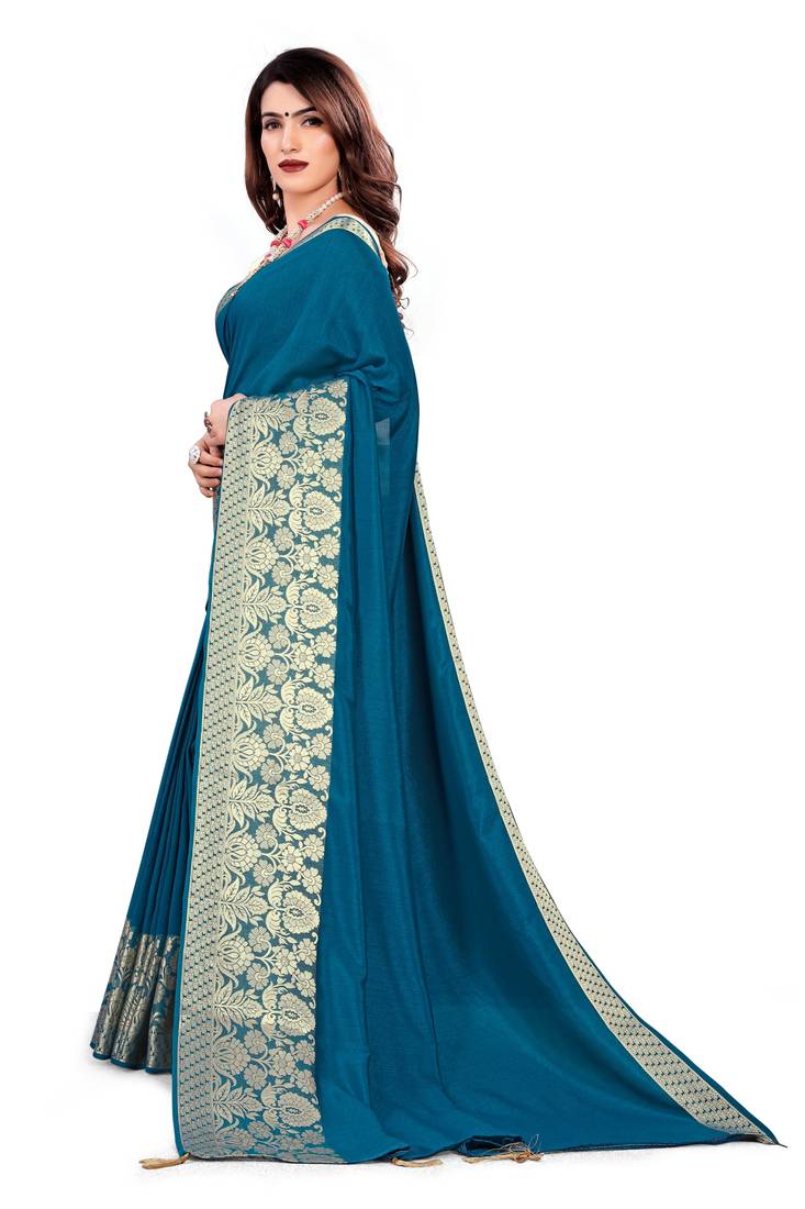 Glamrack Teal Green Jacquard Art Silk Designer Saree With Blouse Piece