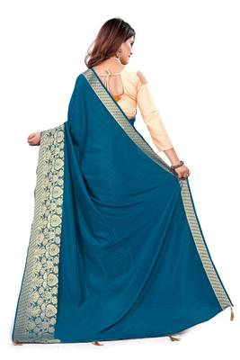 Glamrack Teal Green Jacquard Art Silk Designer Saree With Blouse Piece 3