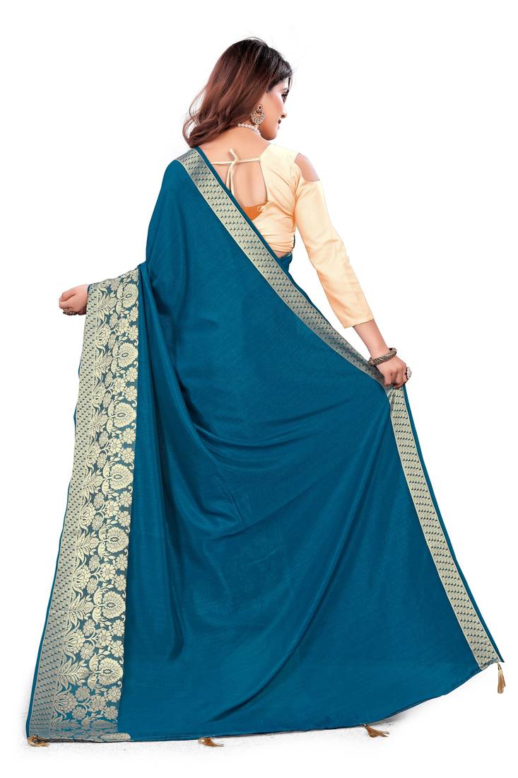 Glamrack Teal Green Jacquard Art Silk Designer Saree With Blouse Piece