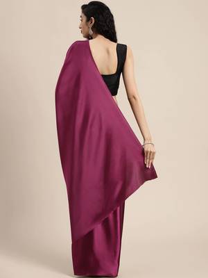 Purple Plain Satin Saree With Blouse 2